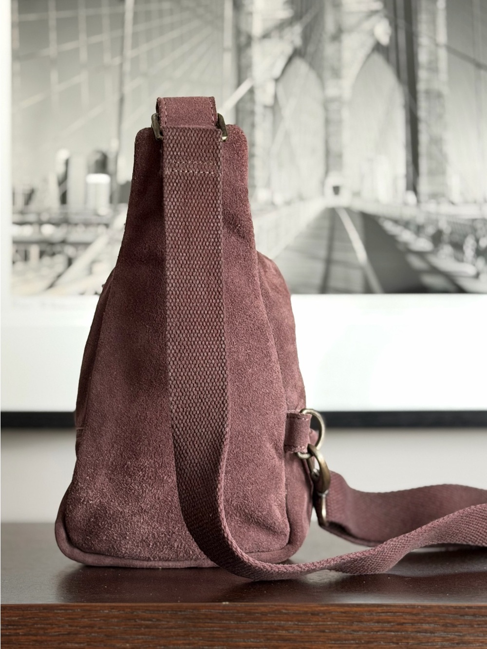 Free People Suede Sling Bag - Mauve Plum - Picture 4 of 9